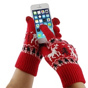 Перчатки для работы с сенсорными экранами в холодную погоду (красные с елочками)