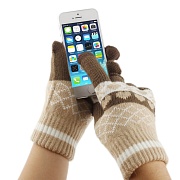 Перчатки для работы с сенсорными экранами в холодную погоду (бежевые с сердечками)