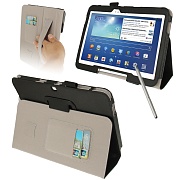 Чехол кожаный с местами для банковских карт, Touch Pen и ремешком для Samsung Galaxy Tab 3 (10.1) / P5200 - черный