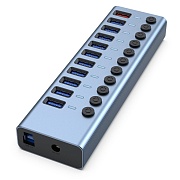 Концентратор (HUB) AVE USBH 11x1  (USB 3.0, 11 портов, активный с адаптером питания, алюминиевый корпус)
