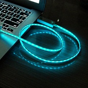 Кабель светящийся с динамическим эффектом зарядки USB - micro USB (голубой)