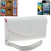 Чехол кожаный сумочка с ремешком и отделением для банковских карт для iPhone 5/5S (белый + розовый)
